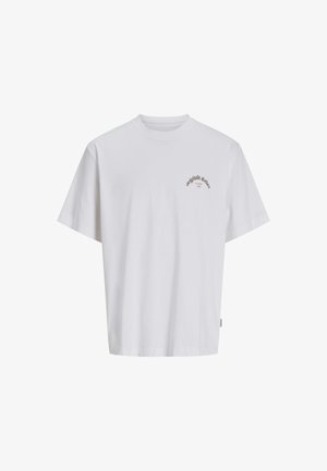 Biała bawełniana koszulka z krótkim rękawem, okrągłym dekoltem i małym brązowym logo nadrukowanym na lewej piersi. Luźny krój.