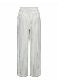 Lätta, krämfärgade vida byxor med subtila blå ränder, med elastisk midja och mjukt material. Avspänt design som passar för olika tillfällen.