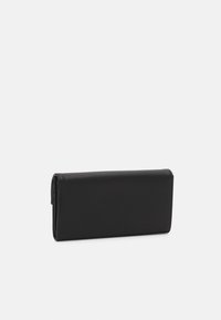 Black leather wallet with a smooth, textured finish. Features a long rectangular shape and a fold-over design.