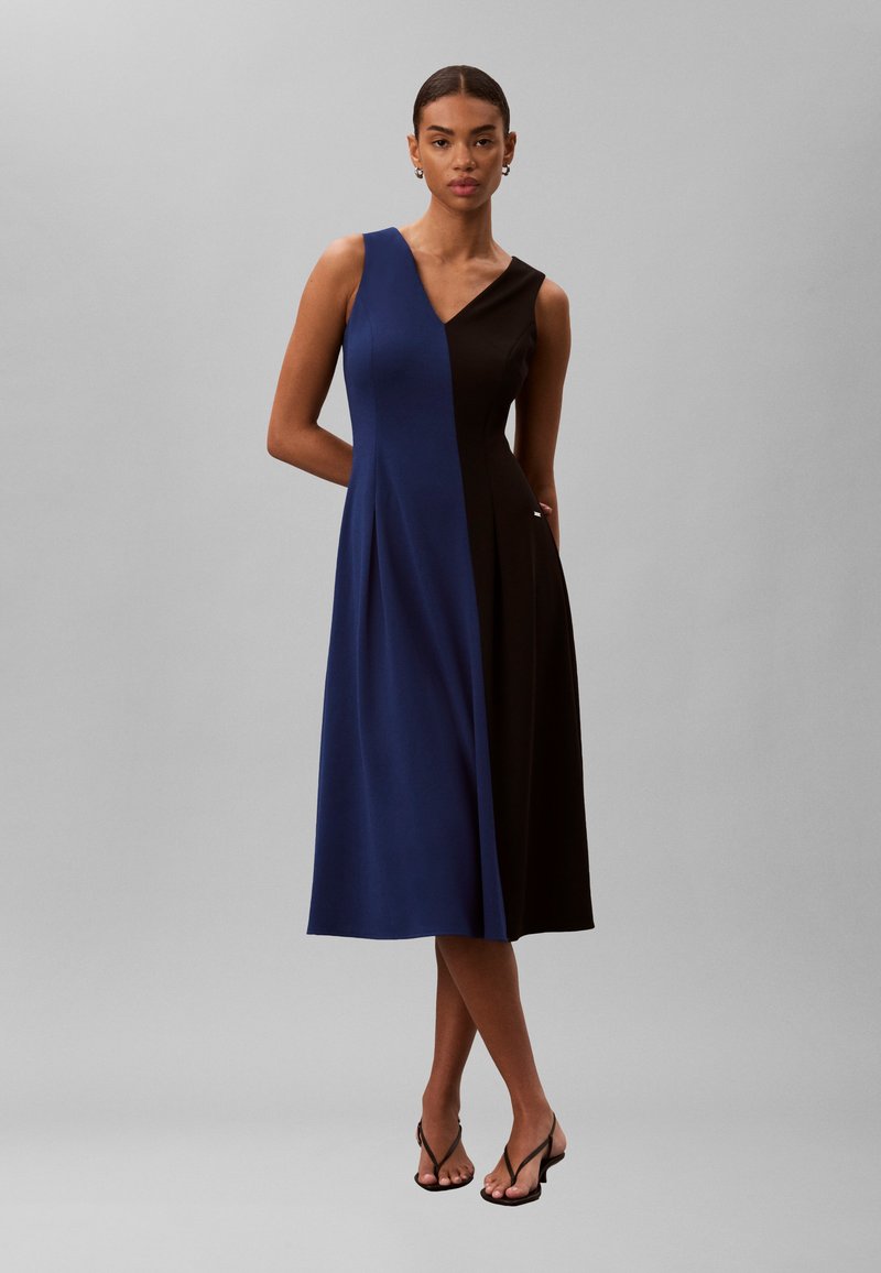 calvin klein blue and black dress Colorblock Trim Midi 88% Cotton Calvin Klein | Dresses |