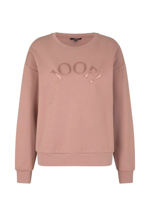 Różowa bluza z okrągłym dekoltem, opadającymi ramionami oraz haftowanym logo "JOOP!" w jaśniejszym odcieniu różu. Miękka tkanina, ściągacze na rękawach i u dołu.