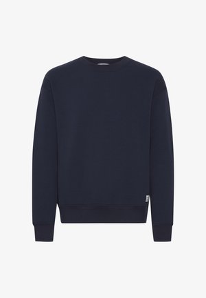 Laikinas mėlynas džemperis, pagamintas iš minkštos medvilnės mišinio. Turi storą apykaklę, ilgus rankovėmis ir plokščias riešus, su mažyte etiketę apačioje.