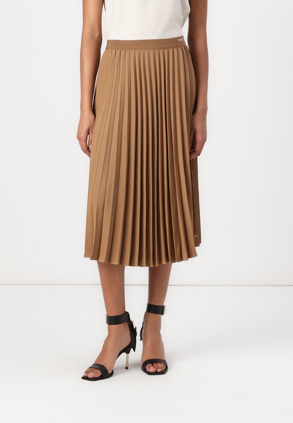 FLUID PLEATED PULL ON MIDI SKIRT - Pleated skirt - hickory