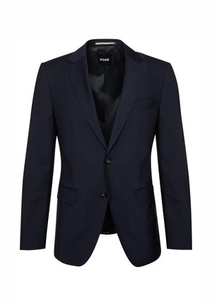 Marineblaues Blazer mit strukturiertem Design, einreihiger Front, Zwei-Knopf-Verschluss und Reverskragen. Verfügt über Seitentaschen und ein strukturiertes Futter.