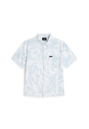 Lühikeste varrukatega helesinine nööpidega särk lehemustriga, millel on rinnatasku ja esiküljel väike brändisilt.