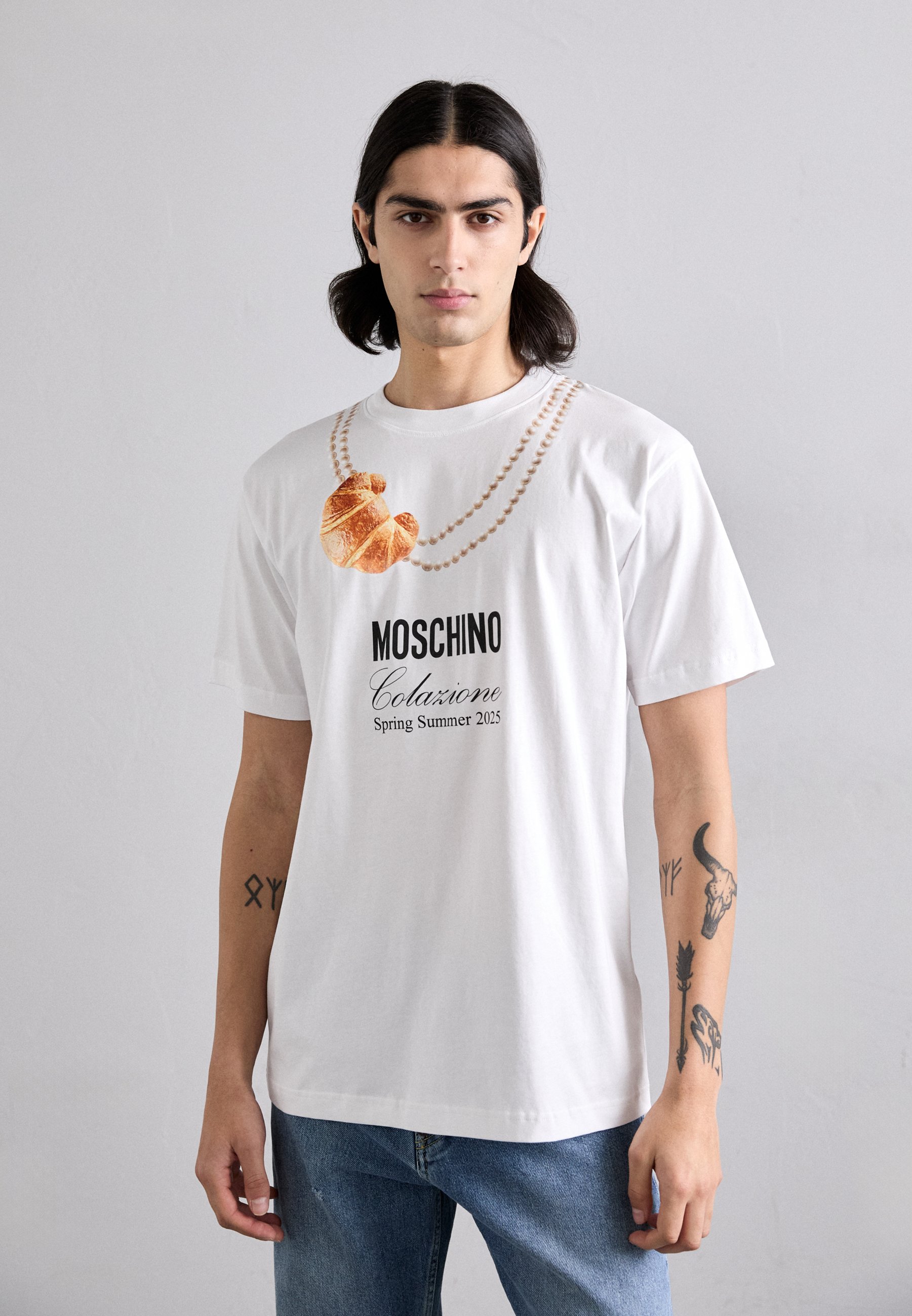 T-shirt imprimé en coton mélangé en blanc – Moschino Kids