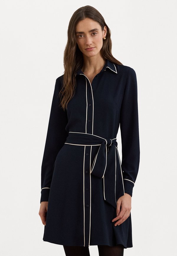 TWO TONE BELTED GEORGETTE SHIRT DRESS - Shirt dress