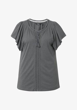 Ulla Popken WING SLEEVE V-NECK TEE - Camiseta estampada - graphite grey