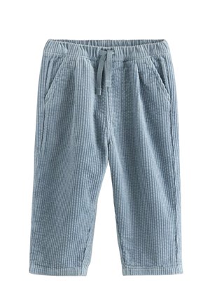 Pantalon en velours côtelé bleu clair pour tout-petits avec taille élastique, cordon de serrage et poches latérales.