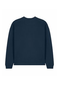 Felpa blu navy con maniche lunghe, scollo rotondo, polsini e orlo a coste. Texture liscia, design minimalista, senza loghi o dettagli visibili.