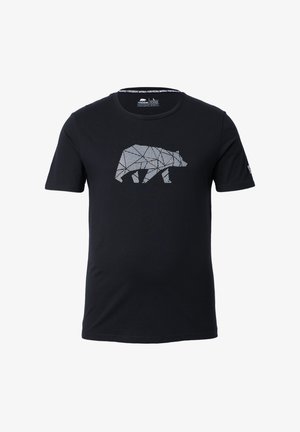Camiseta de algodón negra con un gráfico geométrico de un oso en blanco. Diseñada con manga corta y cuello redondo. Estética simple y limpia.