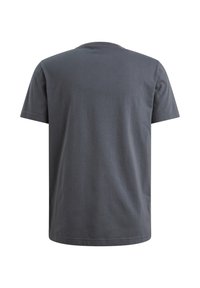 Camiseta de algodón gris con mangas cortas, cuello redondo y corte recto. La tela parece suave, sin patrones ni acentos visibles.