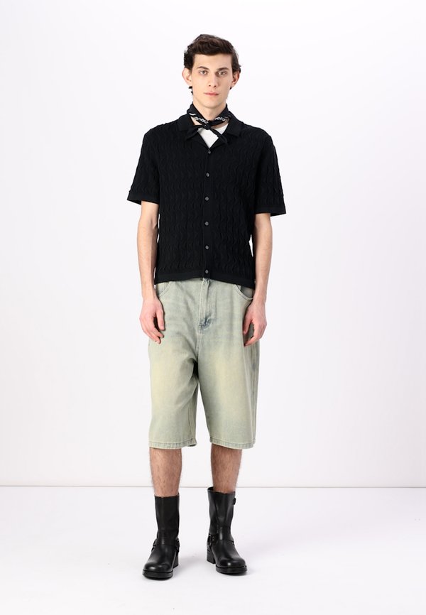 Geometric Stitch Button-Through Sweater Polo - Cardigan3