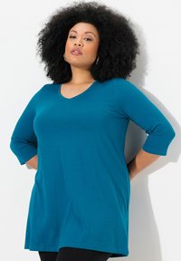 Ulla Popken EN A COL V 3/4 - Långärmad tröja - classic blue green