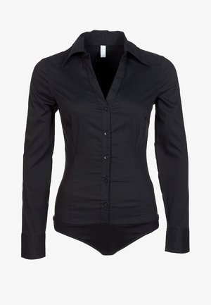 Zwart overhemd met lange mouwen, slim fit, gemaakt van gladde stof. Voorzien van een kraag en een bodysuit-onderkant voor een stevige pasvorm.