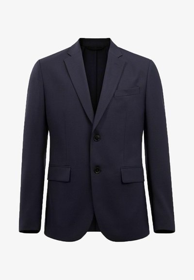 Dunkelblazer aus strukturiertem Stoff, mit Reverskragen, zwei Knöpfen, zwei Vorderaschentüten und einer Brusttasche.