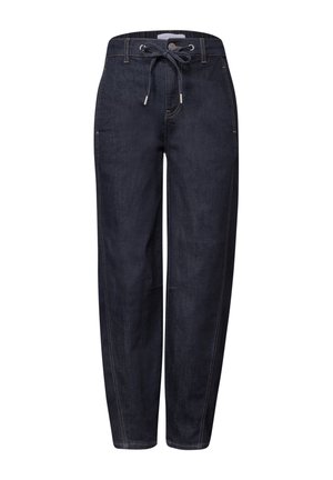 Street One, HIGH-WAISTED BARREL-LEG JEANS WITH DRAWSTRING - Coupe large - rinse soft washed