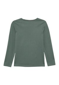 Langarmshirt in gedämpftem Grün, aus weicher Baumwolle. Besitzt einen runden Ausschnitt und einen geraden Schnitt, mit sichtbaren Nahtdetails.