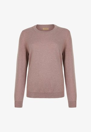 Lyserød sweater lavet af et blødt, fint strikket stof. Har en rund udskæring og ribbede manchetter med en lige kant. Minimalistisk design.