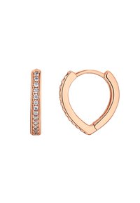 Orecchini in oro rosa con un barre verticale decorato con una fila di piccoli gemma trasparenti e un ovale a goccia con una finitura liscia.