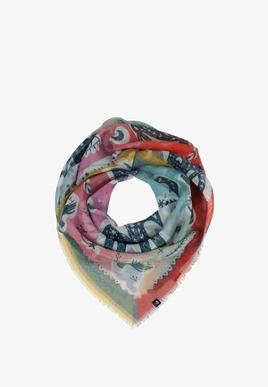 Barvnat, lahki šal s kombinacijo cvetličnih in živalskih vzorcev. Robovi so rese. Prevladujeta barvi rdeča in modra, ter roza.