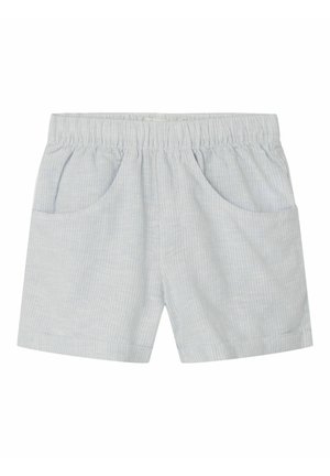 Shorts à carreaux bleu clair avec une taille élastique, deux poches latérales et une coupe décontractée. Fabriqués à partir d'un tissu respirant avec une texture douce.