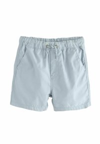 Shorts de bain bleu clair avec une taille élastique, fermeture à cordon et poches latérales. Fabriqués à partir d'un tissu lisse et léger.