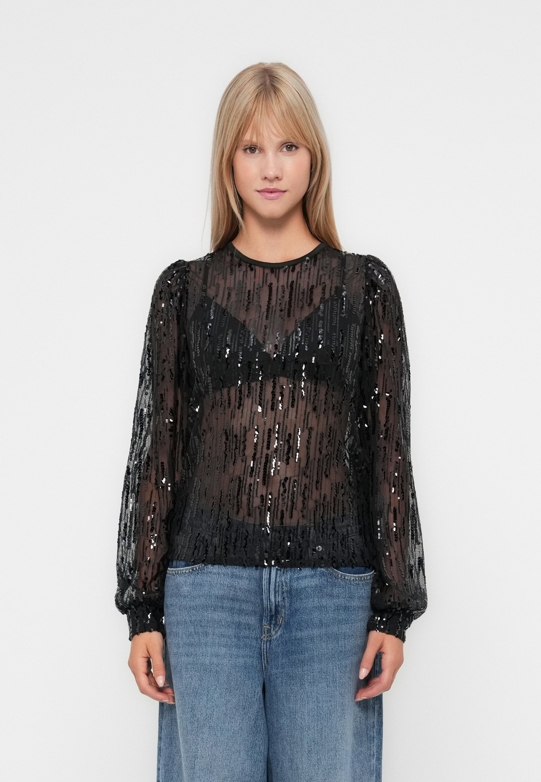 Maglietta A Maniche Lunghe Da Donna Con Strass E Spalle Scoperte | Top Casual In Cotone E Poliestere, Vestibilità Larga, Tinta Unita, Per Tutti I Giorni