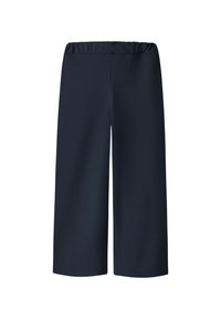 Marineblå bredbenede culotter med elastisk talje, lavet af et glat og let stof, med lige snit og uden lommer.