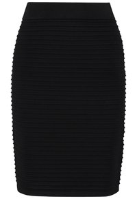 Černá sukňa po kolena ve stylu tužky vyrobená z texturované ribované látky s přiléhavým střihem a širokým elastickým pasem.