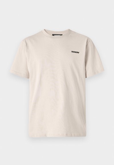 Tricou din bumbac bej deschis, cu maneci scurte, de tip crew neck, si un logo pe pieptul stâng, în negru, cu textul "BARROW". Textură netedă.