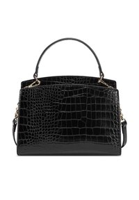 Sac à main en simili cuir croco noir avec une forme structurée, une poignée supérieure et une bandoulière détachable. Doté d'une finition brillante et de quincaillerie dorée.
