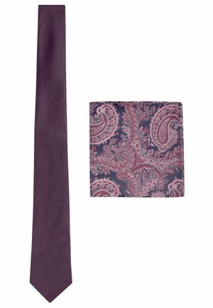 SAGE WITH FLORAL SET - Pocket square - mottled dark red