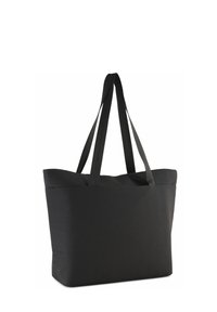 Sac en tissu noir avec deux longues anses, de forme rectangulaire et d'une texture douce et lisse. Design minimaliste sans matériel visible.