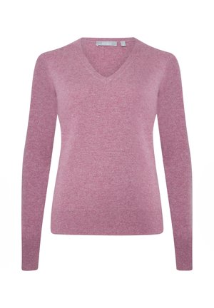 Maglione a maniche lunghe con scollatura a V di un morbido rosa, con polsini e orlo a coste, taglia S, etichettato Style Republic.