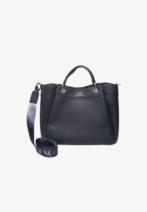 Borsa tote in pelle nera con finitura texture, manici superiori doppi, tracolla staccabile e dettagli in metallo argentato. Logo visibile sul fronte.