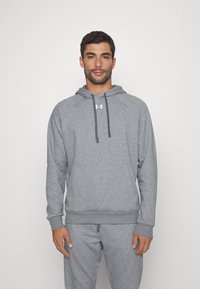 Under Armour - RIVAL HOODIE - Kapuutsiga pusa - castlerock light heather/white Väikepilt 1