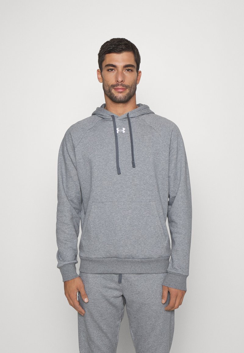 Under Armour - RIVAL HOODIE - Hanorac - castlerock light heather/white, Extindeți