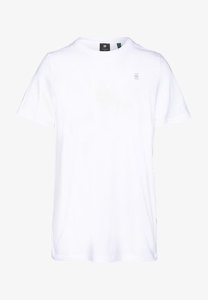 T-shirt bianca in cotone con maniche corte, collo rotondo e logo discreto sul petto. Texture morbida e vestibilità standard. Design semplice senza motivi.