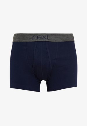 Marineblauwe boxershorts van katoen, met een grijze elastische tailleband waarop het merk "next" in donkerblauw is gedrukt. Klassiek ontwerp met een snug fit.