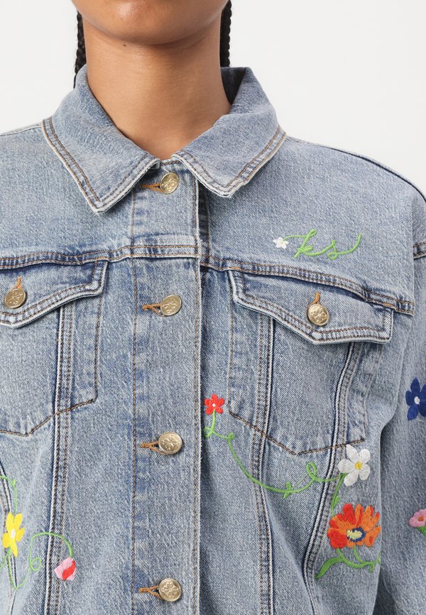 FLORAL EMBROIDERED JACKET - Denim jacket - indigo denim4