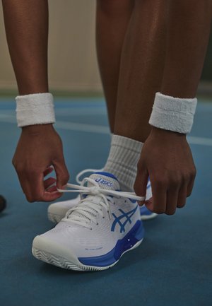 GEL CHALLENGER 14 CLAY - Teniški copati za peščeno podlago - white/blue coast