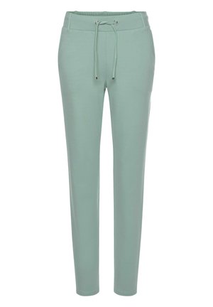 Mintgrüne Jogginghosen mit elastischem Bund, verstellbarem Kordelzug und schmalem Schnitt. Weicher Stoff ohne Taschen oder Verzierungen.