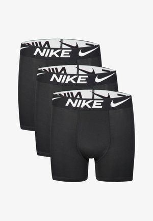Black cotton stretch boxers, set of three, featuring a black waistband with white "Nike" logo and flatlock seams for comfort.