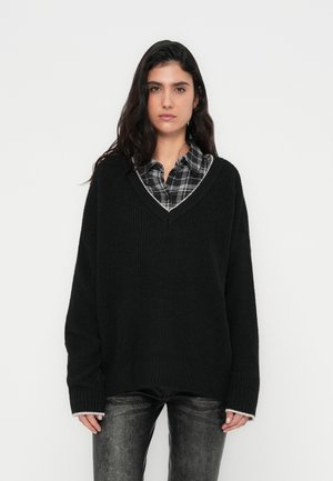 ONLHAVANNA V NECK  - Strikkegenser - black/pumice stone melange