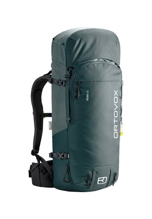 Dunkelgrüner Rucksack mit einer strukturierten Oberfläche, einem großen oberen Fach, seitlichen Reißverschlüssen und verstellbaren Trägern für Komfort und Unterstützung.