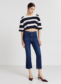 Calliope CROP A RIGHE - T-Shirt print - var blu notte