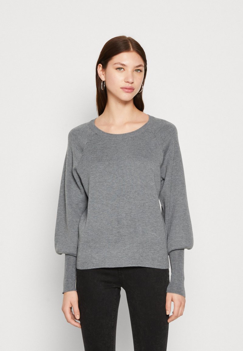 Vijacia O Neck L S Frill Knit Medium Grey Melange