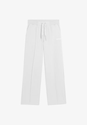 Pantalon blanc à jambes droites avec ceinture élastique, cordon de serrage étiqueté "FREDDY", poches latérales et petit logo "FREDDY" sur la cuisse droite avant.