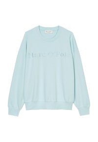 Light blue sweatshirt featuring a crew neckline and ribbed cuffs. Embroidered "Marc O'Polo" logo across the front. Soft fabric texture.